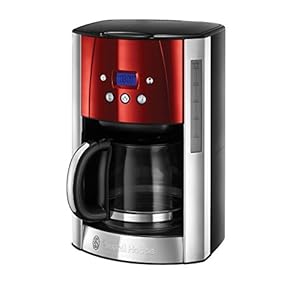 Russell Hobbs Digitaal glazen koffiezetapparaat Luna Solar Red, sproeikoptechnologie, programmeerbare timer