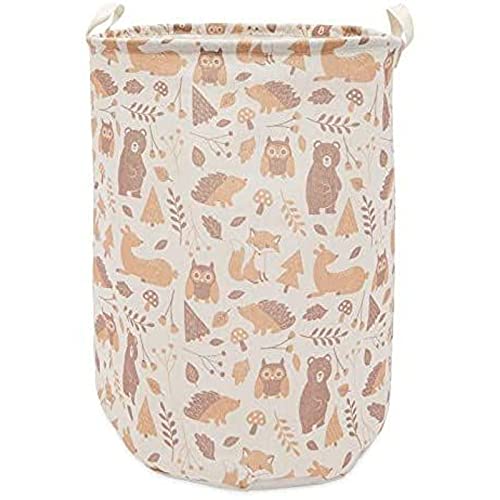 Image of Okuna Outpost Collapsible Woodland Nursery Laundry Hamper - Waterproof Canvas Storage Bin - Easy-Carry Hamper with Lid - Woodland Animal Toy Storage - 15.7 x 15.7 x 19.7 in, Multicolor