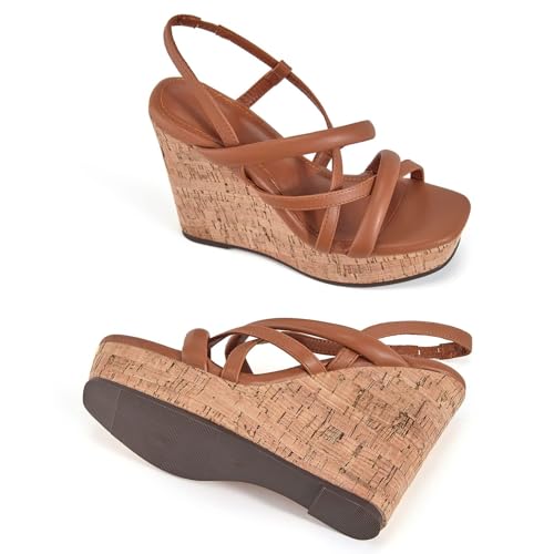 Image of Coutgo Women Platform Wedge Sandals Cork Slingback Wedges Espadrilles Heels Summer Shoes
