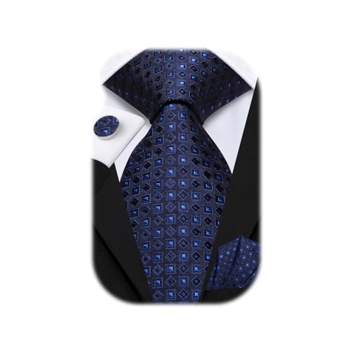 Image of Hi-Tie Men 63inches Tie Set Extra Long Necktie Paisley Tie Pocket Suqare Cufflinks Big and Tall Men Tie