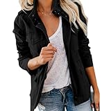 Women Military Anorak Jackets Lightweight Zip Up Utility Cargo Coats Casual Long Sleeve Snap Buttons Safari Outwear