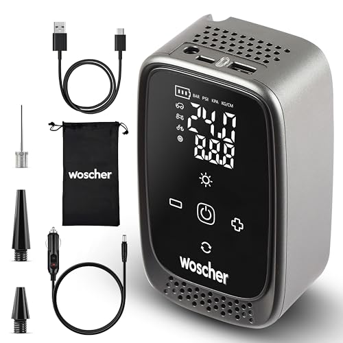 Image of Woscher i23 Cordless, 4500 mAh Battery & 12V USB Port Portable Tyre Inflator for Car & Bike with 150 PSI | Digital Display, Auto Shutoff | Air Pump Compressor for Car Tyre, Bikes, Bicycles, Balls