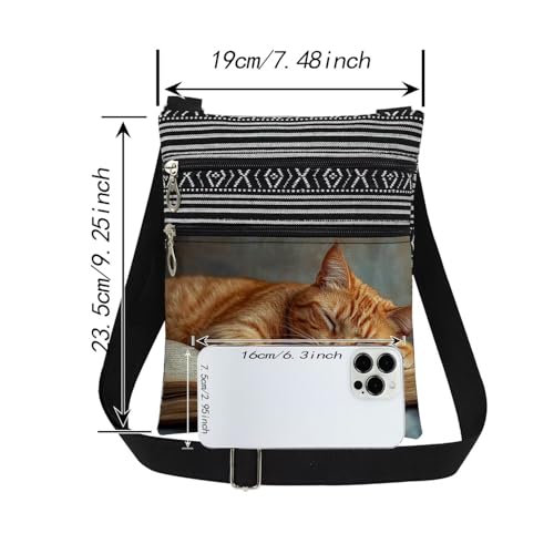 Orange Cat Book Print Crossbody Bag Birthday Holiday Present for Women & Adult Teens Sister Christmas Gift for Men Travel Adjustable Shoulder Strap Messenger Bag2
