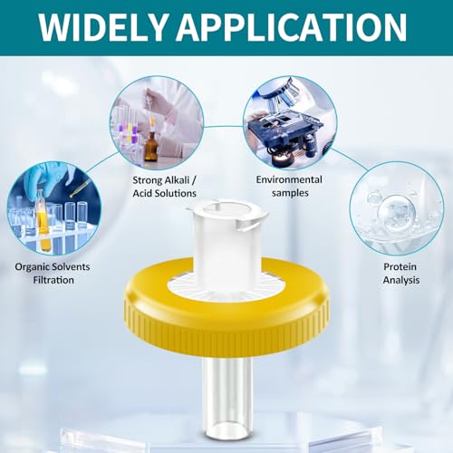 Image of 100 PCS Syringe Filter PES Membrane Filters, 13mm Diameter 0.22m Pore Size, Hydrophilic Syringe Lab Filters, Non Sterile, Yellow