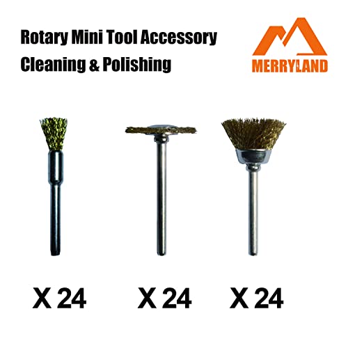 Merryland RMTA072C2 Wire Brush Mini Brass Brush For Dremel 72 Pack, Pen Brush Wheel Brush Cup Brush 24 Pack thumb #1