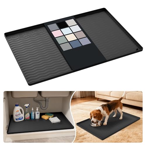 URMONA Tappetino Sottolavello in Silicone Impermeabile, Rivestimento per Mensole e Mobili da Cucina e Bagno, Protezione per Mobile e Piano, Tappetino per Lettiera(Nero,48 x 71 cm)