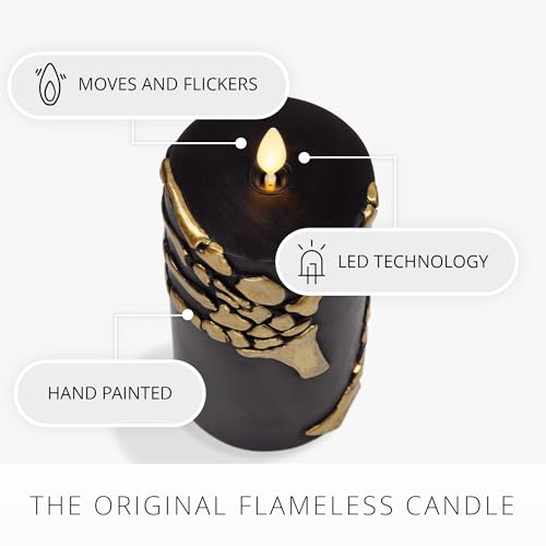 Image of Luminara Skeleton Hands Flameless LED Candle, Black & Gold 3 inch x 6.5 inch, Moving Flame Pillar, Battery Operated Timer Real Wax Halloween Gothic Home Decor