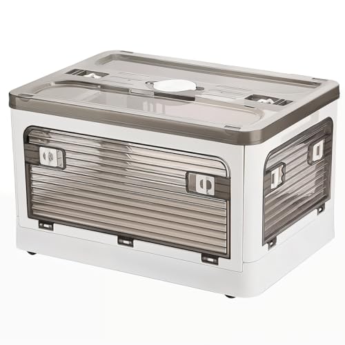 LONENESSL Stapelbox Faltbare 27-53L Aufbewahrungsbox mit Deckel Groß mit Türen & Rädern (53L)