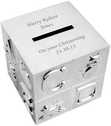 Personalised Silver Plated ABC Cube Money Box FREE ENGRAVING