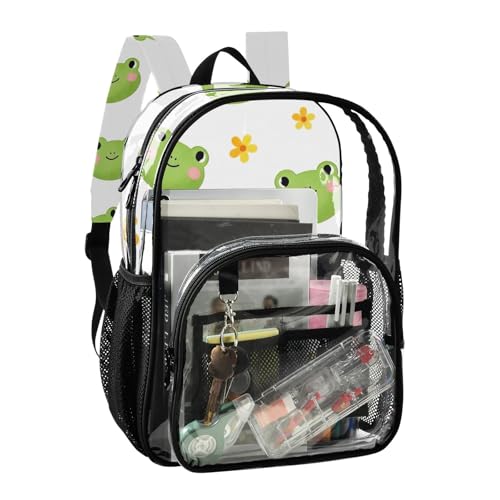 Travel Clear Backpack Floral Cute Green Frog Smile Florals Kids Backpack Boys Girls Approved Transparent Bag2
