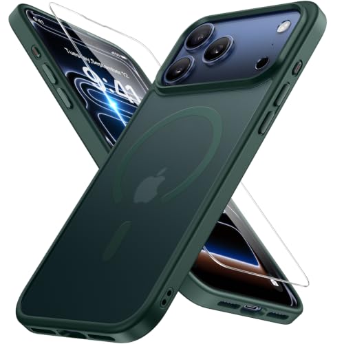 Image of Miracase Magnetic for iPhone 17 Pro Hard Shell Case 6.3 inch, [Compatible with MagSafe] Military-Grade Protection, Anti-Fingerprint, Slim Thin Phone Case for 17 Pro Cover with Screen Protector, Dark Green