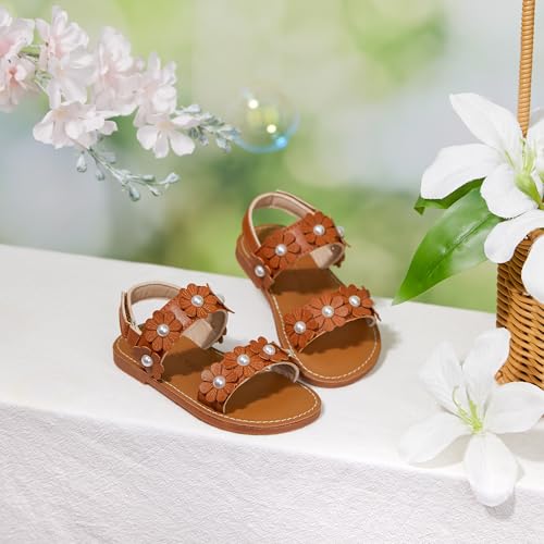 Image of Felix & Flora Toddler Girl Sandals - Flower Girl Dress Shoes Open Toe Little Kid Flats