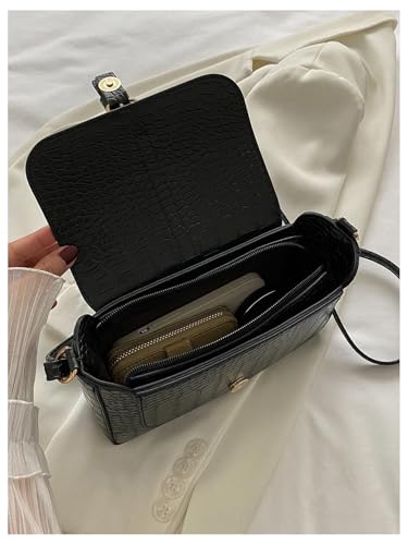 Women's Crocodile Embossed Square Shoulder Handbags Zipper Flap Crossbody Bags Commute Purse3