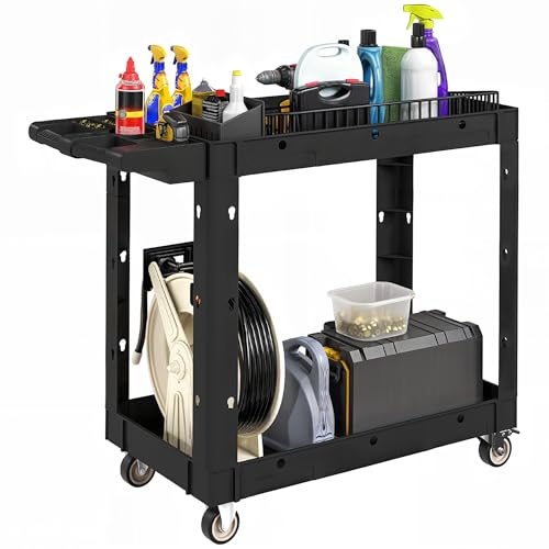 HOMCOM Chariot d'atelier servante Atelier Chariot à Outil à 2 Niveaux avec poignée latérale, desserte Atelier pour Garage, entrepôt, Outils de Bricolage,...