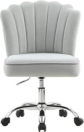 MOJAY Home Office Chair Ergonomic Comfortable Velvet Desk Chair360° Swivel Height Adjustable Reception Chair with Upholstered Petal Office ChairLight Grey