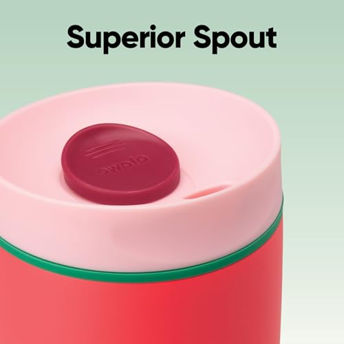 Image of Owala SmoothSip Slider Insulated Stainless Steel Coffee Tumbler, Reusable Iced Coffee Cup, Hot Coffee Travel Mug, BPA Free 12 oz, Pink /Red (Strawberry Fields)