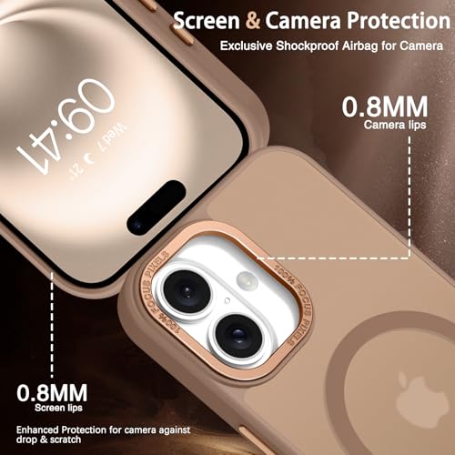 Image of YINLAI for iPhone 16 Case 6.1-inch,Magnetic Compatible with MagSafe, Slim Matte Anti-Fingerprint, Shockproof Full Body Military Grade Protection for iPhone 16 Cover, Brown