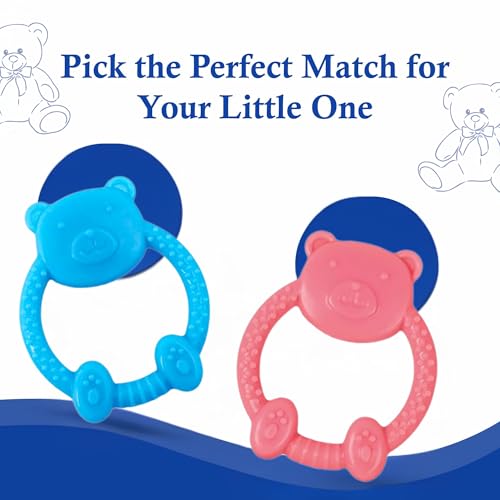 Image of MamaLaps Soft Silicone Baby Teether, Silicone BPA Free Teethers for Newborn Infant, Teething Toy for Babies with Textured Surface for Soothing Gums (Pack of 1, Teddy-Pink)