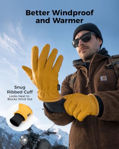 toolant Ribbed Cuff Insulated Leather Gloves