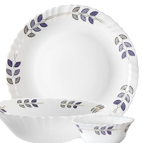 Image of Larah by Borosil Fluted Series Floret Opalware Dinner Set | 10 Piece for Family of 4 | Microwave & Dishwasher Safe | Bone-Ash Free | Crockery Set for Dining & Gifting | Plates & Bowls | White