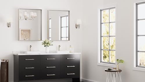 Image of Keonjinn 24x32 Inch Nickel Bathroom Mirror for Over Sink, Aluminum Alloy