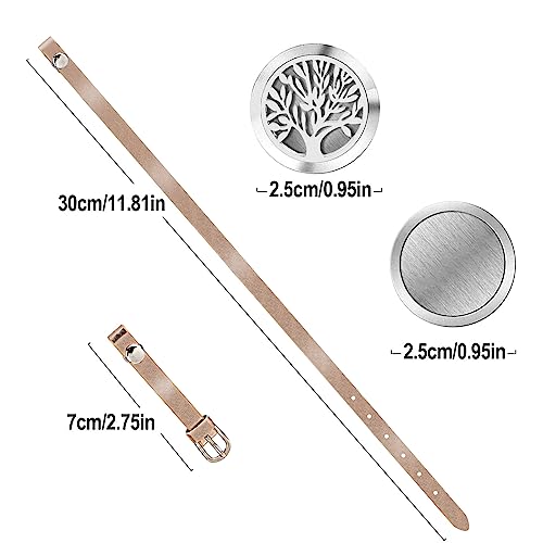 PHOGARY Aromatherapy Essential Oil Diffuser Bracelet Set for Women, Anxiety Bracelet Stainless Steel Locket with Genuine Leather Wristband Jewelry Gift for Mother Girlfriend Sister, Tree A - Image 2