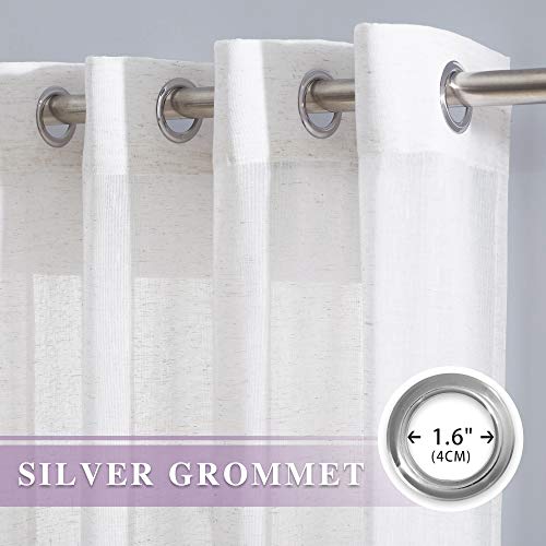 NICETOWN Linen Curtains Off White Sheer Flax Textured, Grommet Semi Linen Sheer Window Treatments Privacy with Light Filtering Vertical Drapes for Bedroom/Living Room, W52 x L84, 2 Panels
