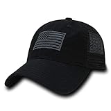 Rapid Dominance ソフトフィット アメリカ国旗 刺繍コットン トラッカーメッシュバックキャップ, ブラック, One Size