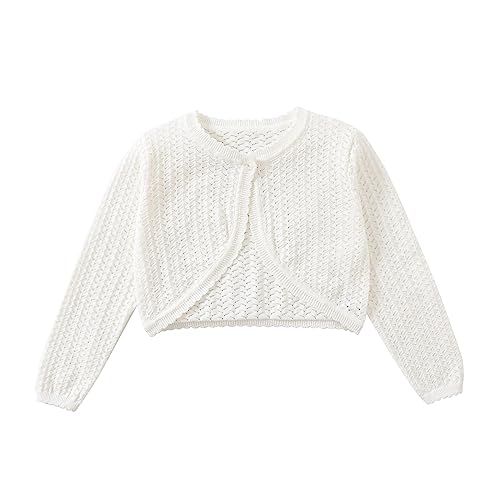 Yealoo Bolero Mädchen mit Lochmuster gestrickt Baumwolle Strickjacke Kinder Bolerojacke Kommunionkleid Rundhals Langarm