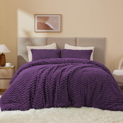 Image of BEDELITE Fluffy King Size Comforter Set - Purple Fleece Soft Comforter for King Size Bed, Luxury Warm Bedding Set for Winter, Fuzzy Bed Set 3 Pieces (1 Comforter, 2 Pillowcases)