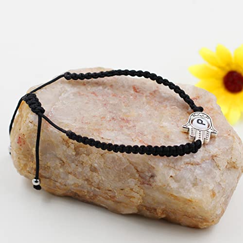 Image of Uloveido Customized A to Z 26 Letters Hand of Fatima Bracelet - Fatima Hamsa Hand Evil Eye Protection Bracelet Lucky Charm Adjustable Braided Black String