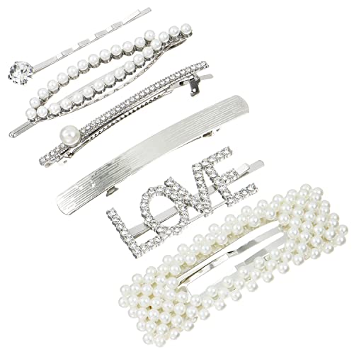 Mhb Must-Have-Beauty 6Pc Decorative Hair Jewelry Pearl Hair Clips Set - Love, Pearl & Rhinestone Hair Clips For Styling, Bridal Hair, Cute Hair Clip #TOP27
