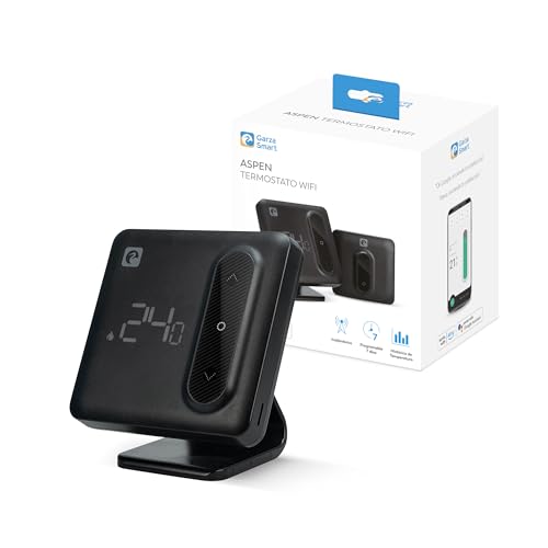 Garza - Termostato Wi-Fi Inteligente para Caldera y Calefacción, con Adaptador, Medidor Consumo, Control táctil, Detección Ventanas Abiertas, Control App y Voz, Alexa/Google, Negro