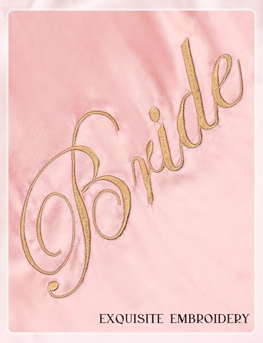 Image of EPLAZA Bride Robe for Wedding Day Set Bridal Robe Lace Trim Silky Embroidery Satin Kimono for Bridal Party
