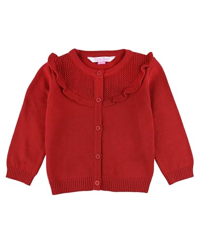 RuffleButts Classic Red Sweater Knit Ruffle Trim Cardigan - 3T