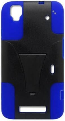 FATBOYCELL Dual- Layer Hard/Gel Hybrid Kickstand Armor Case Y stand/T stand for ZTE Max/N9520 (Boost Mobile)-Black/Blue