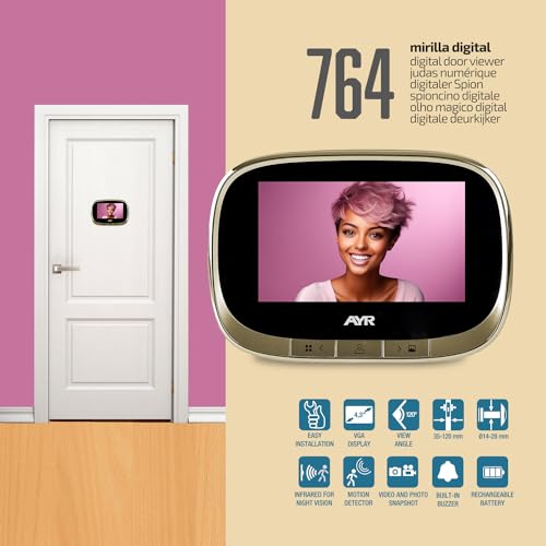 Miniatura 2 de Ayr Mirilla Digital De Puerta Con Gran Pantalla A Color De 4,3 . Cámara Con Infrarrojos Y Visión Nocturna, Pir Detección De Movimiento. Batería Recargable. Modelo 764.