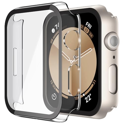 Image of Misxi Screen Protector Case for 44mm Apple Watch SE3 /SE2 /SE /Series 6 /5 /4 | 2-Pack Cover with Tempered Glass for SE3 /SE2 /SE /Series6 /5 /4, Scratch Resistant Sensitive Touch, 1 Starlight + 1 Transparent