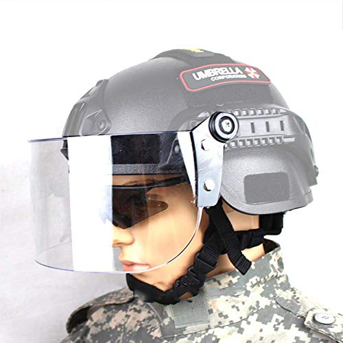 WLXW Objectif Transparent Anti-Déflagrant, Objectif Coupe-Vent, Masque pour Rail, Pare-Soleil pour Casque de Casque Fast/Mich/PJ, Équipement de Protection Anti-Visage avec Pistolet,Black Cover