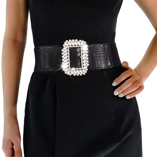 Tgirls Women's Rhinestone Elastic Belt Crystal Stretchy Wide Belt for Dresses Fashion Vintage Waist Belts