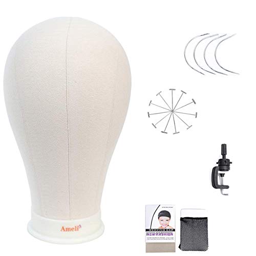 AMELI 21"-24" Wig Head Canvas Block Head Mannequin Head for Wig Making Styling Display with Mount Hole (22") … … …