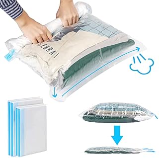 Skycase Space Saver Travel Bags, 4 Pack Roll Up Reusable Travel Space Saver Vacuum Storage Bags, Waterproof Compression Bags for Travel/Home Storage (No Pump Needed), Transparent