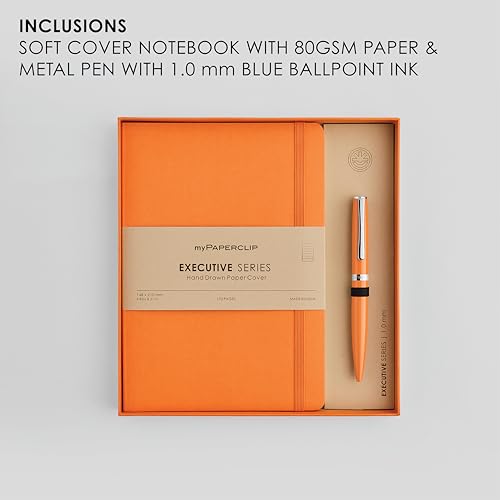 Image of myPAPERCLIP Executive Series A5 Diary & Pen Gift Set | Includes Classic Ball Pen & Softcover Notebook | 192 Pages, 80 GSM | Ideal Corporate, Office & Personal Gift | Orange