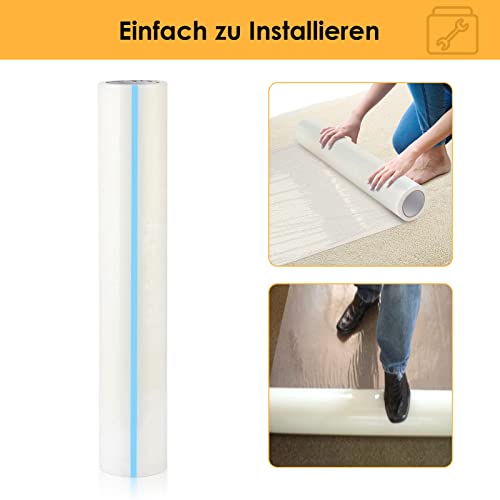 Película protectora de suelo para moqueta, grande 60 cm x 100 m, transparente, autoadhesivo largo, película de protección temporal de plástico PE, resistente al agua, cubierta de polvo para piso - imagen 5