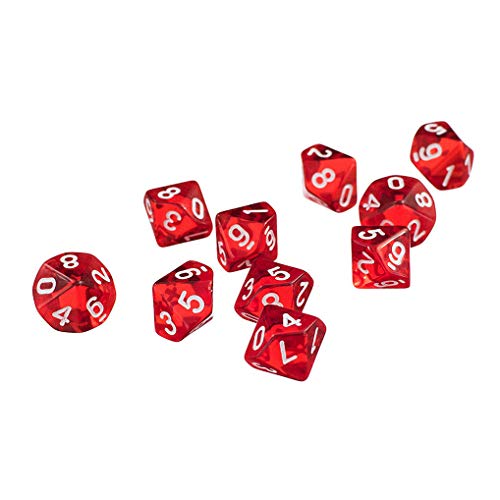 Yourandoll 10 STÜCKE Polyedrische Würfel D10 (0-9) Dice Würfel Spielwürfel for DND RPG Tischspiele (Rote 1)