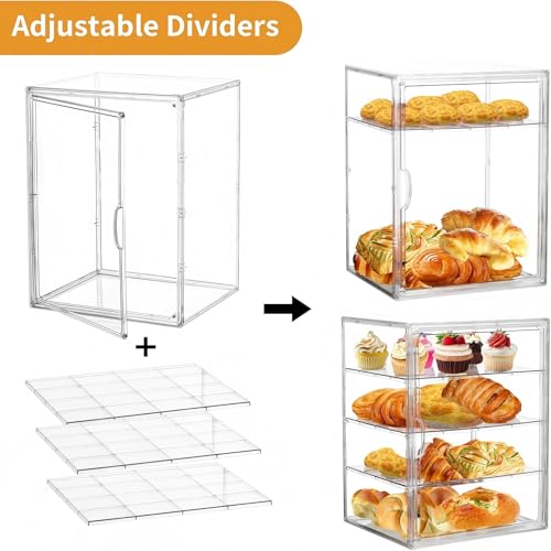Image of Pastry Display Case, 2 Pack 4 Layers Clear Bread Box for Kitchen Countertop