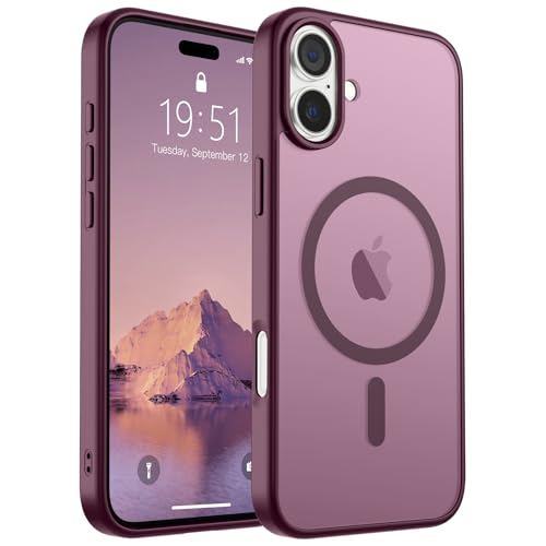 Image of SUPFINE Magnetic for iPhone 16 Case (Compatible with MagSafe) (Military Grade Drop Protection) Slim Translucent Matte Shockproof with Anti-Fingerprint Phone Case,Wine Red