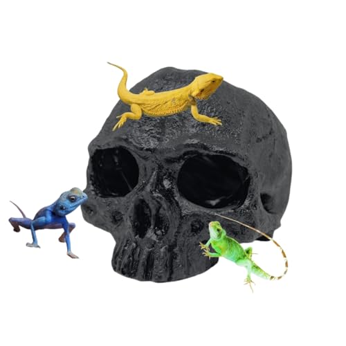 Image of Aquarium Terrarium Skull Decor, Reptile Hide House Shelter Cave for Geckos Spider Lizard Snake, Fish Tank Hide Cave House Hideouts Stones for Small Fish Shrimp Betta Crab Guppy Cichlids (Black)