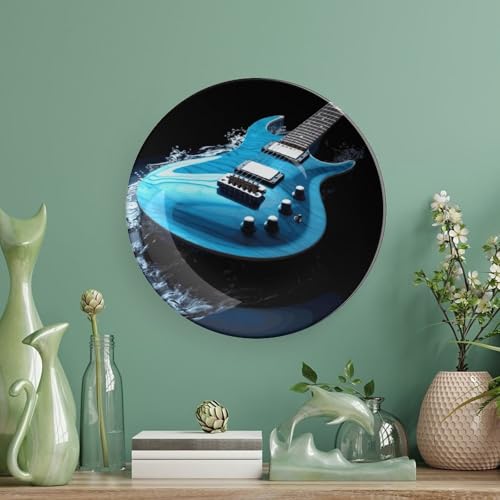 Plato decorativo azul guitarra de porcelana Bone China 6 pulg miniatura 5