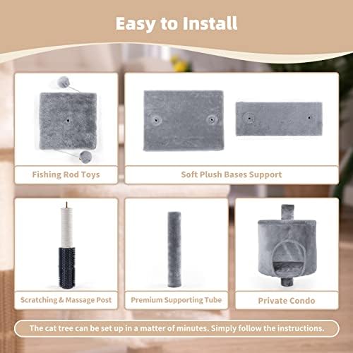 Nostjoy Cat Tree for Indoor Kitten & Young Cats Stable Climbing Towers Activity Trees, Scratching Post Self Groomer Massage Brush with Elastic Dangling balls, Pet Play House Kitty Kitten (Grey)